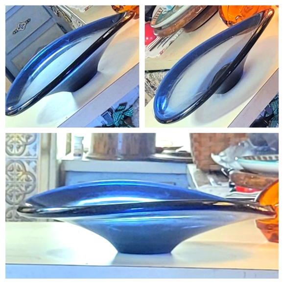 XL mcm HOLMEGAARD danish mod ETCH SIGNED saturn bowl PER LUTKIN 16" blown glass - Picture 2 of 6